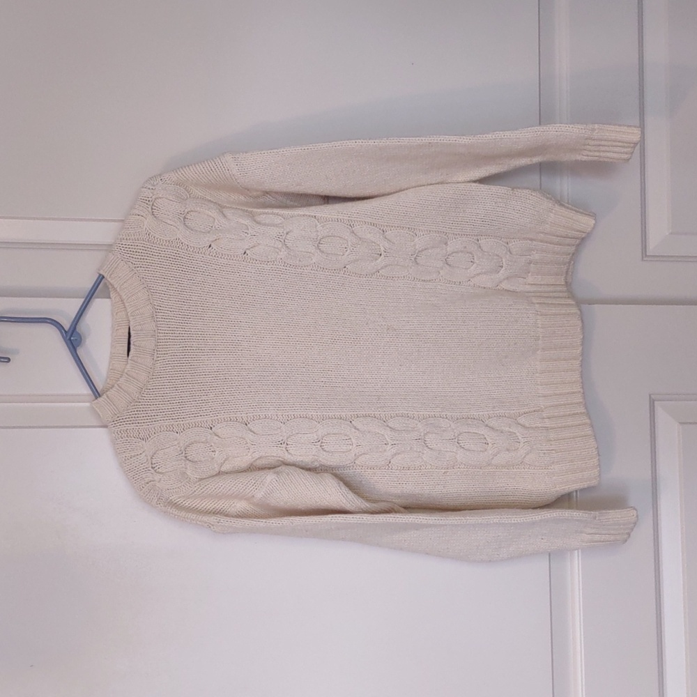 Nautica Cable Knit Cream Fishermans Sweater Size Medium Cotton Wool Nylon Blend